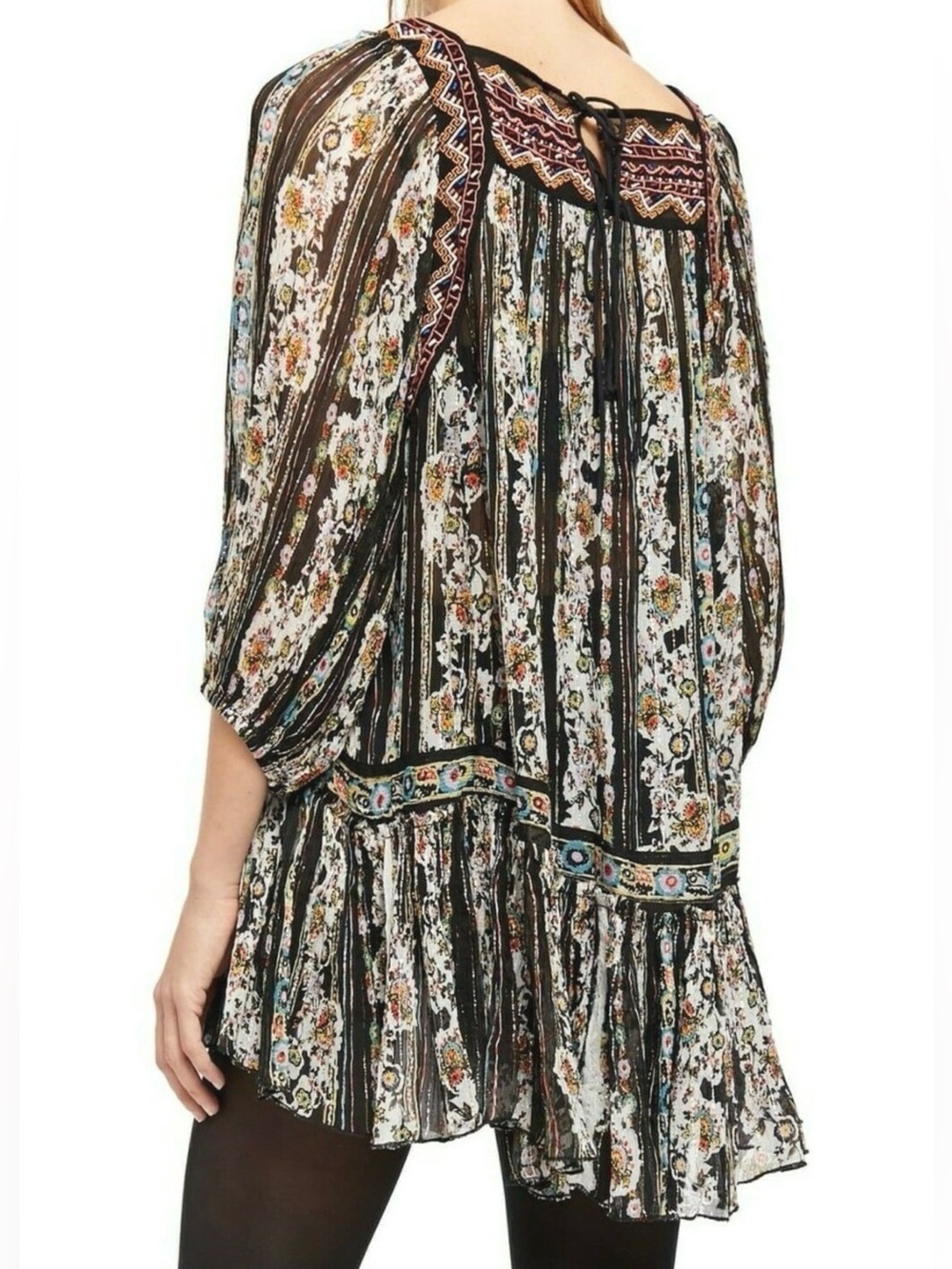 Free People Dance Magic Embroidered 3/4 Sleeve Tunic Metallic Dress - Picture 4 of 10